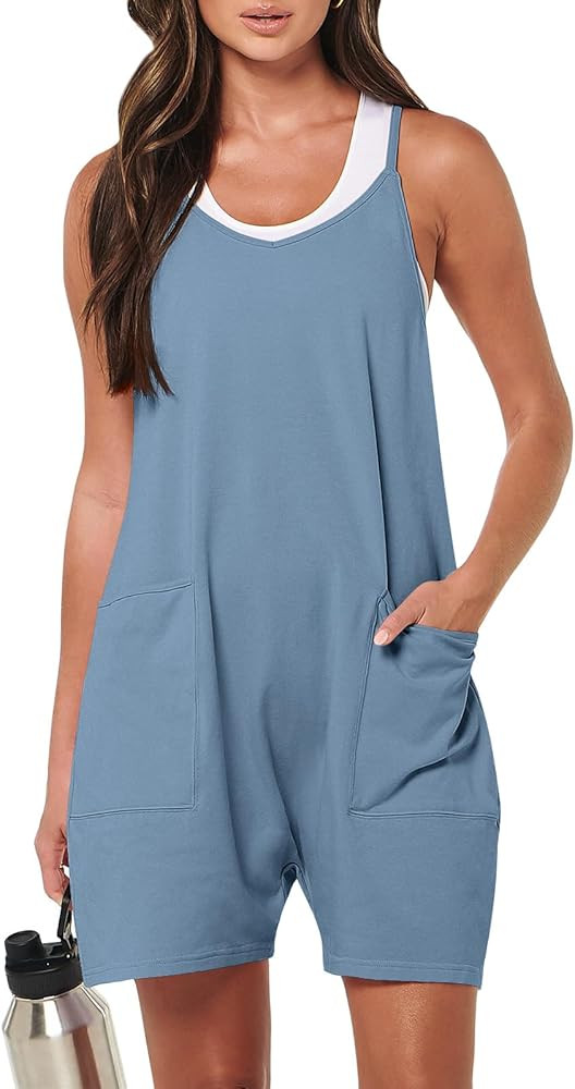 ANRABESS Womens Summer Casual Sleeveless Romper Loose Spaghetti Strap Shorts Overalls Jumpsuit wi... | Amazon (US)