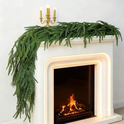 9Ft Christmas Garland, Real Touch Norfolk Pine Garland Realistic Christmas Artificial Garlands Faux Greenery Garland for Stairs Table Mantle Fireplace Indoor Outdoor Decor | Amazon (US)