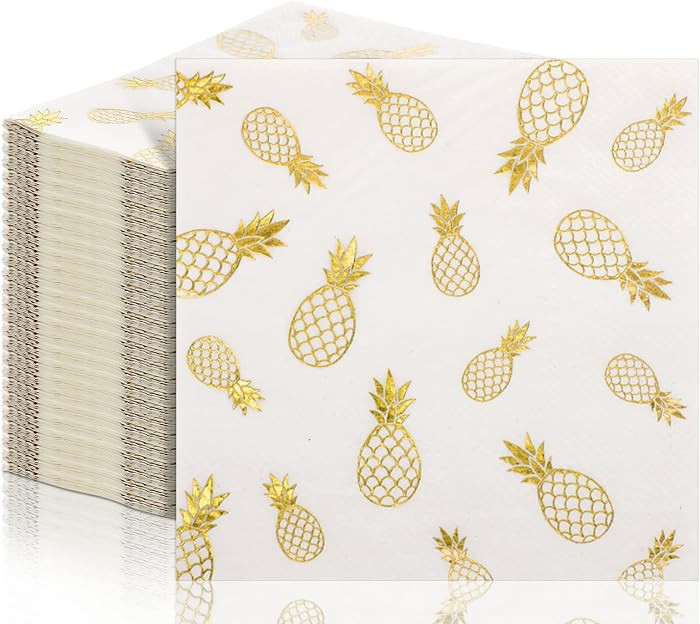 Outus 100 Pcs Pineapple Cocktail Napkins Paper 5 x 5 Inch Summer Tropical Luau Pineapple Party De... | Amazon (US)