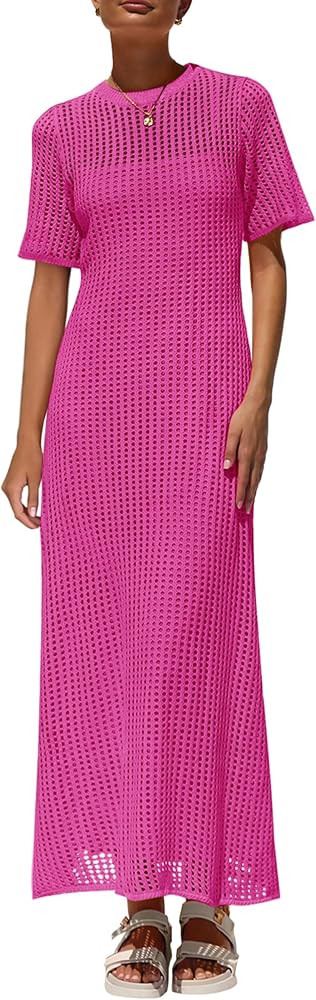 PRETTYGARDEN Womens Eyelet Cover Up Dress 2026 Summer Vacation Resort Maxi Dresses Beach Short Sl... | Amazon (US)