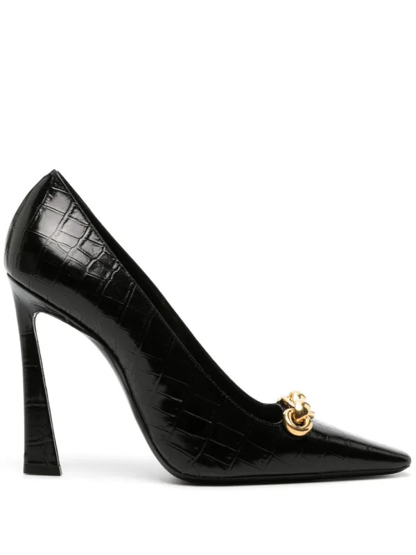 Saint Laurent Silvana 110mm chain-detail Pumps | Black | FARFETCH UK | Farfetch Global