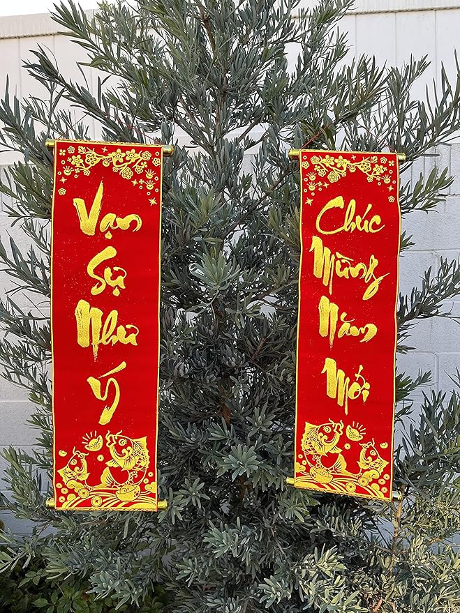 Vietnamese Lunar New Year Decoration Couplets- Red Hanging Couplets for New Year Decorations- Lie... | Amazon (US)