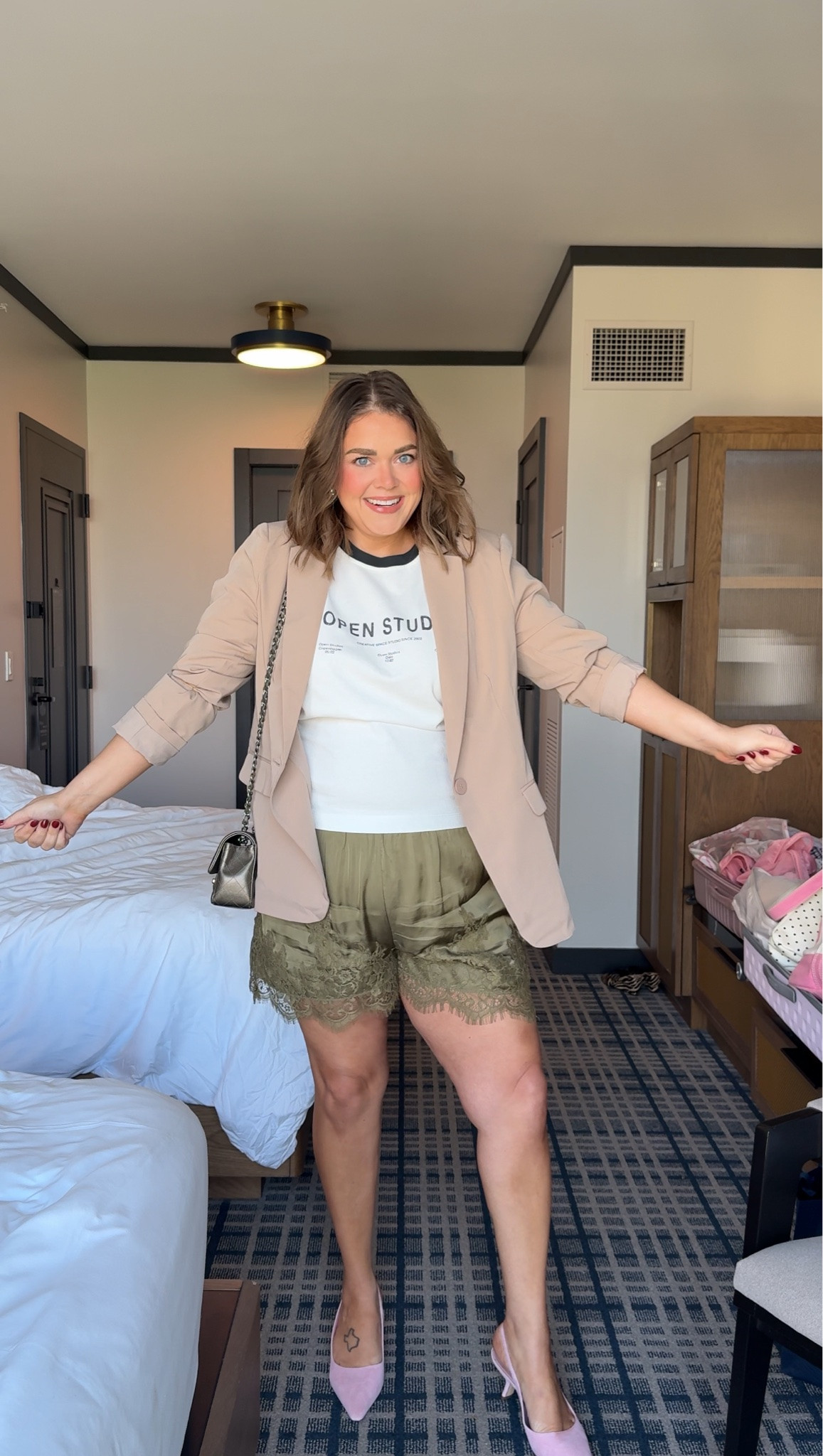 LTKcon conference outfit wearing xl in blazer. Large in lace shorts and tee. Lace shorts run big

#LTKootd #LTKgrwm #LTKdayinmylife