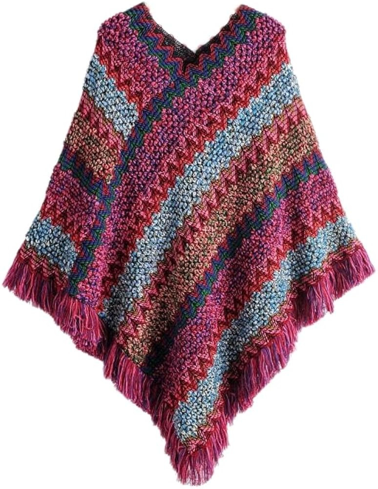Knitted Poncho Sweater for Women - Soft, Warm and Thick Cardigan Style Shawls and Wraps with Frin... | Amazon (US)