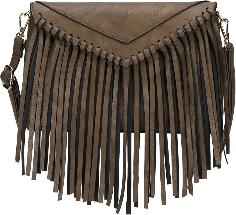 KouLi Buir Tassel Crossbody Purse for Women PU Leather Western Hobo Fringe Handbag Shoulder Bag | Amazon (US)