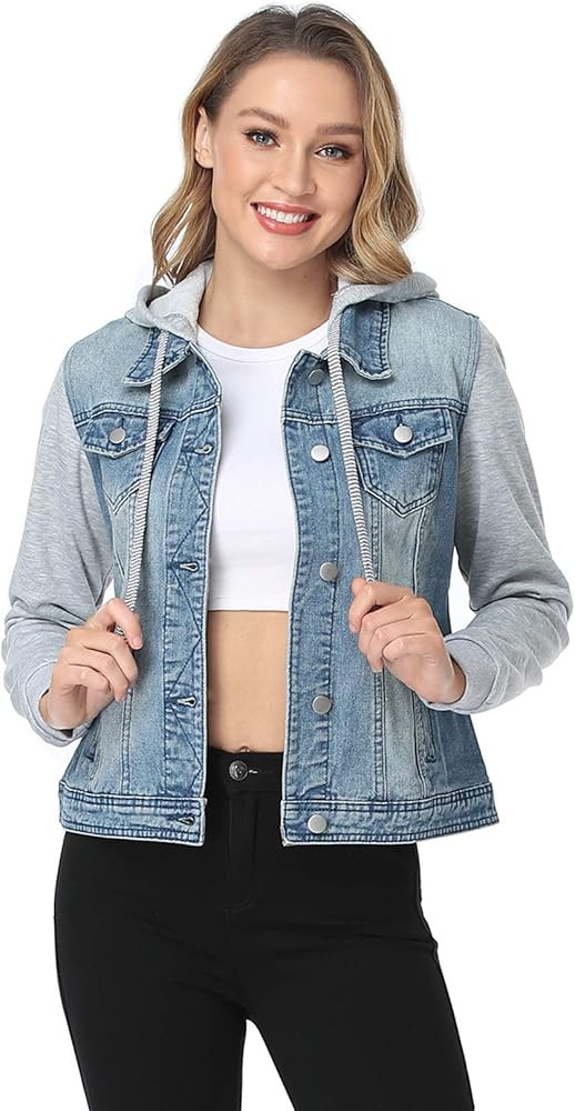 MISS MOLY Women's Layered Drawstring Casual Hoodie Denim Jackets Jean Jacket Coat w Pockets | Amazon (US)