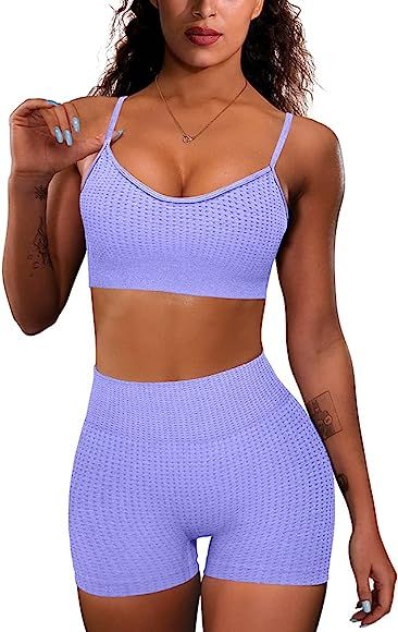 OQQ Yoga Outfit for Women Seamless 2 Piece Workout Gym High Waist Leggings with Sport Bra Set | Amazon (US)