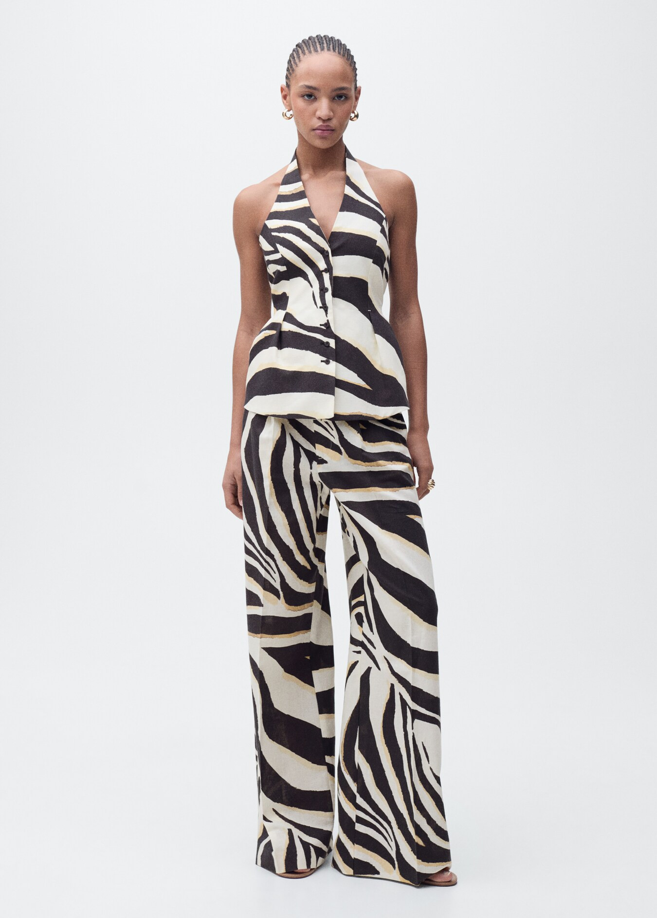 Zebra-print linen-blend vest - Women | MANGO USA | Mango (US/MX/AU)