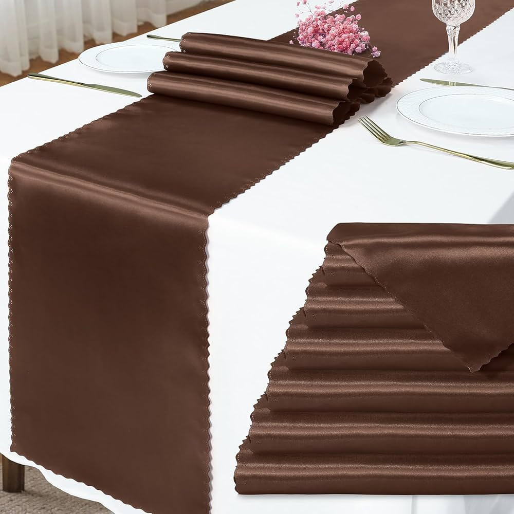 6 Pack Chocolates Satin Table Runner 12 x 72 Inch Long,Bright Smooth Table Runner with Scalloped ... | Amazon (US)