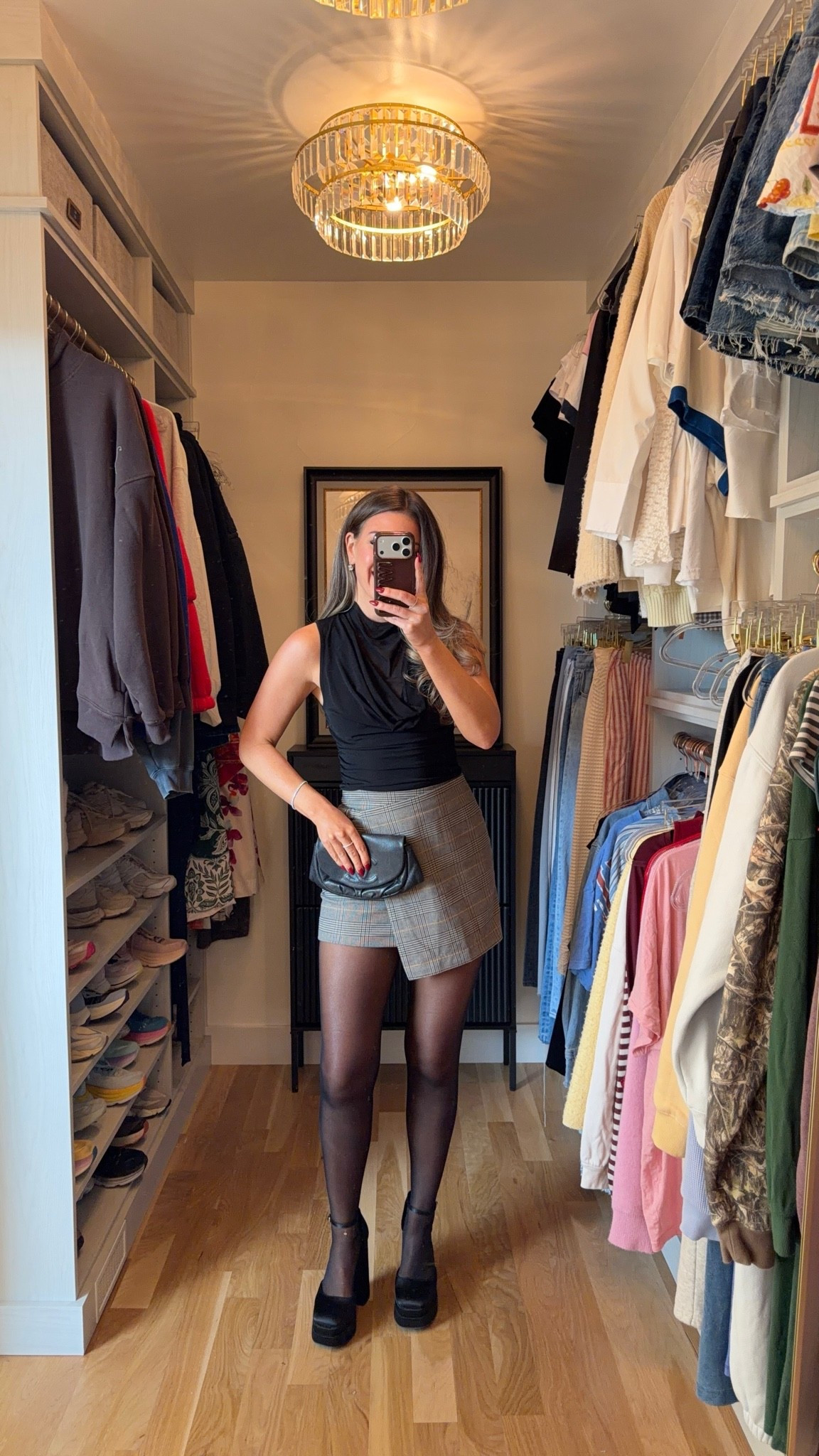 old navy mini wrap skirt for $28 with online discount styled with black sleeveless draped mock-neck top, sheer black tights, and black satin platform ankle-strap heels 🫶🏻

Sizing: i'm 5'4" and typically wear a small/2
xs petite skirt 

vici: emerson35
revolve: tulip
vivrelle: emerson20 

Fall transitional, Fall event, Workwear, wrap skirt, Chunky sweater, Mesh top, oversized sweatshirt, faux fur jacket, black boots, suede boots, leather boots, brown boots