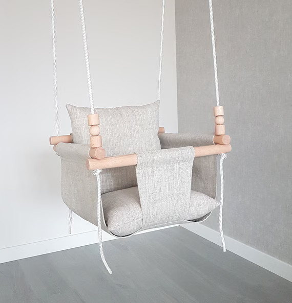 Natural Linen Melange***SHIPS FAST*** Baby Swing/Toddler Swing/Baptism Gift/Linen Swing/ Indoor S... | Etsy (US)
