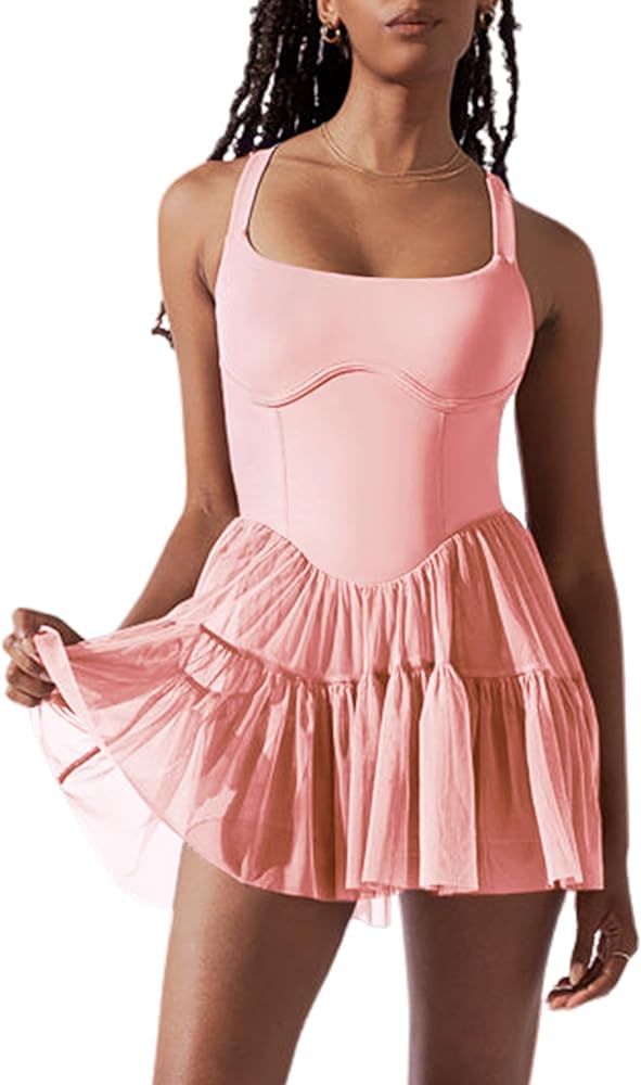 UANEO Women Summer Mini Dress Sleeveless Athletic Tennis Dresses Workout Romper Sundress with Bui... | Amazon (US)