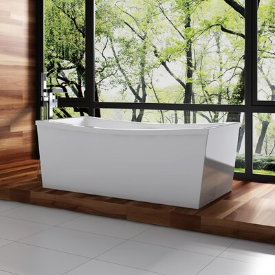 OVE Decors Terra 34-in W x 70-in L Gloss White Acrylic Rectangular Back Center Drain Freestanding... | Lowe's