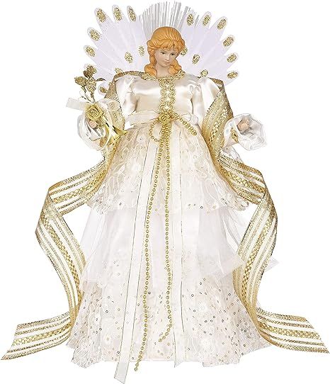 Valery Madelyn15.7 Inch Pre-Lit Elegant Gold and White Christmas Angel Tree Topper, Angel Tree To... | Amazon (US)
