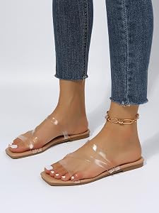 GORGLITTER Women's Clear Sandals Strappy Jelly Flat Slides Dressy Open Toe Cute Vacation Beach Sh... | Amazon (US)