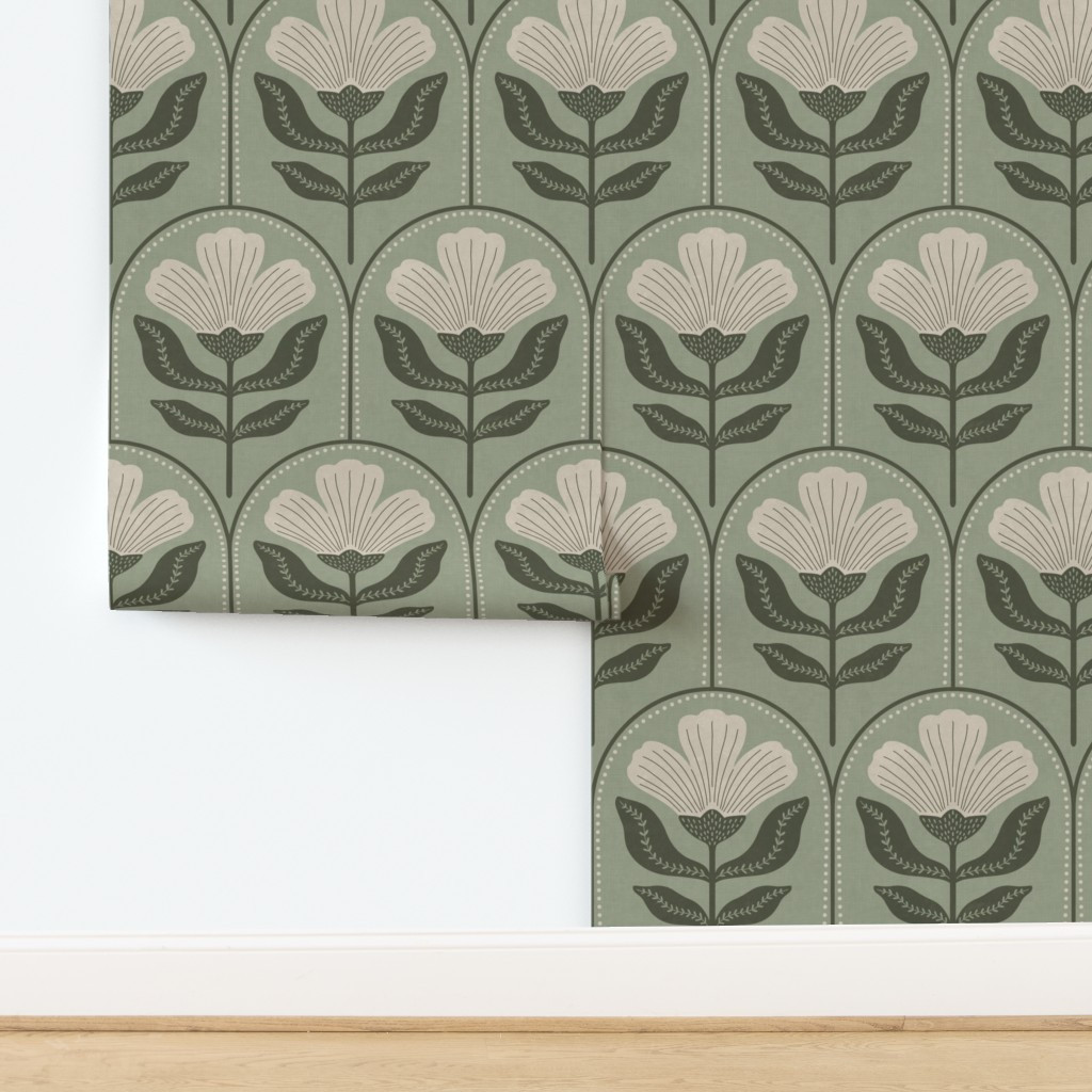 Wallpaper in Vintage Tulip Arch CD 0029 C(L) | Spoonflower