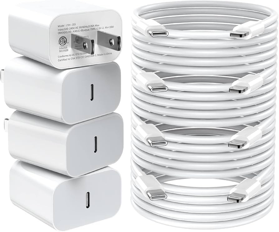 Fast Charger iPhone，[Apple MFi Certified] 20W PD USB C Wall Charger 4 Pack with 6FT Fast Chargi... | Amazon (US)