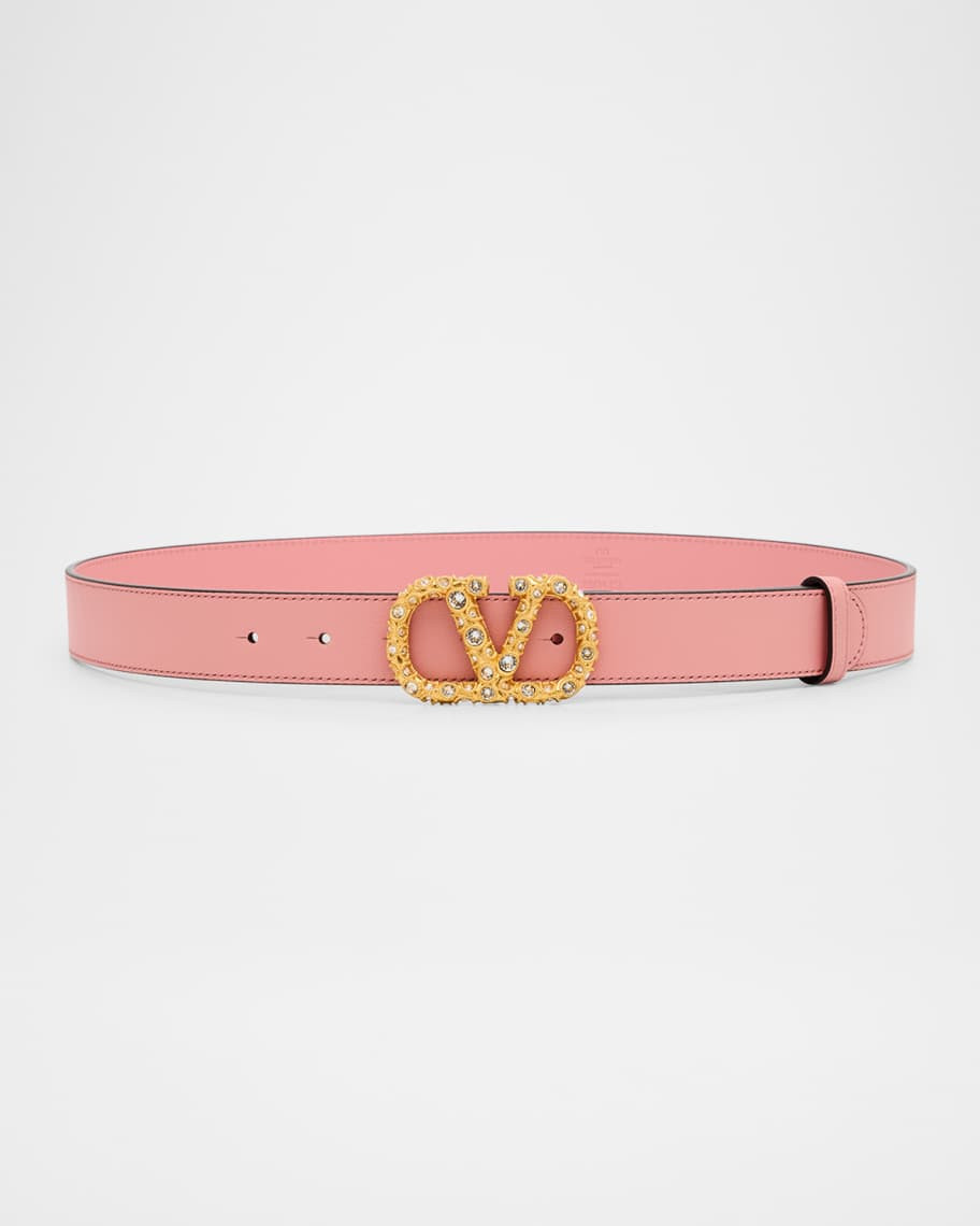 VLogo Signature Jeweled Calf Leather Belt, 30mm | Neiman Marcus
