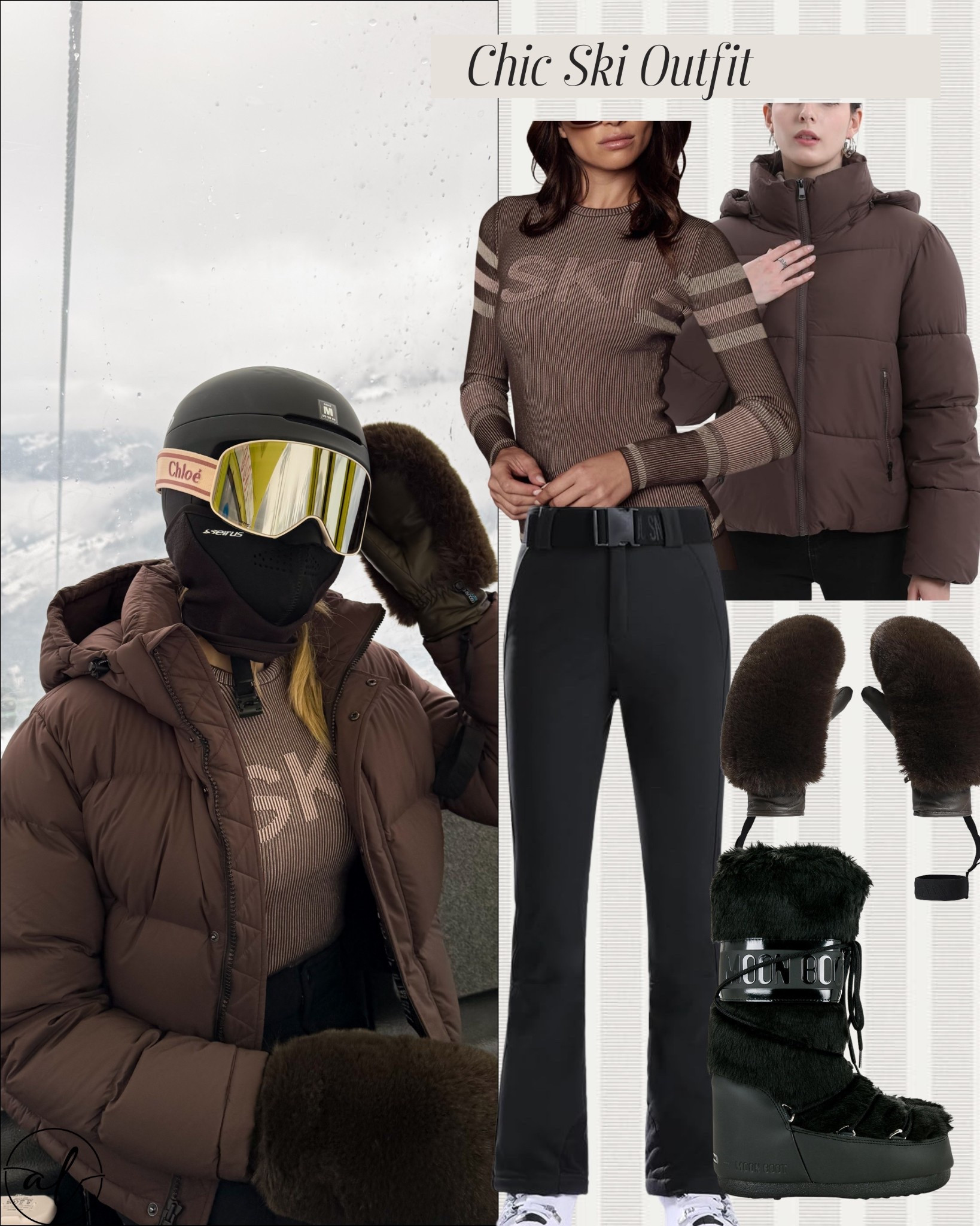 Chic Ski outfit - that I wore in Austria!
Elegant and warm, fits true to size and I’m wearing size small 
Ski outfit 
Winter outfit 
Snow outfit 
Puffer jacket 
Apres sweater 
