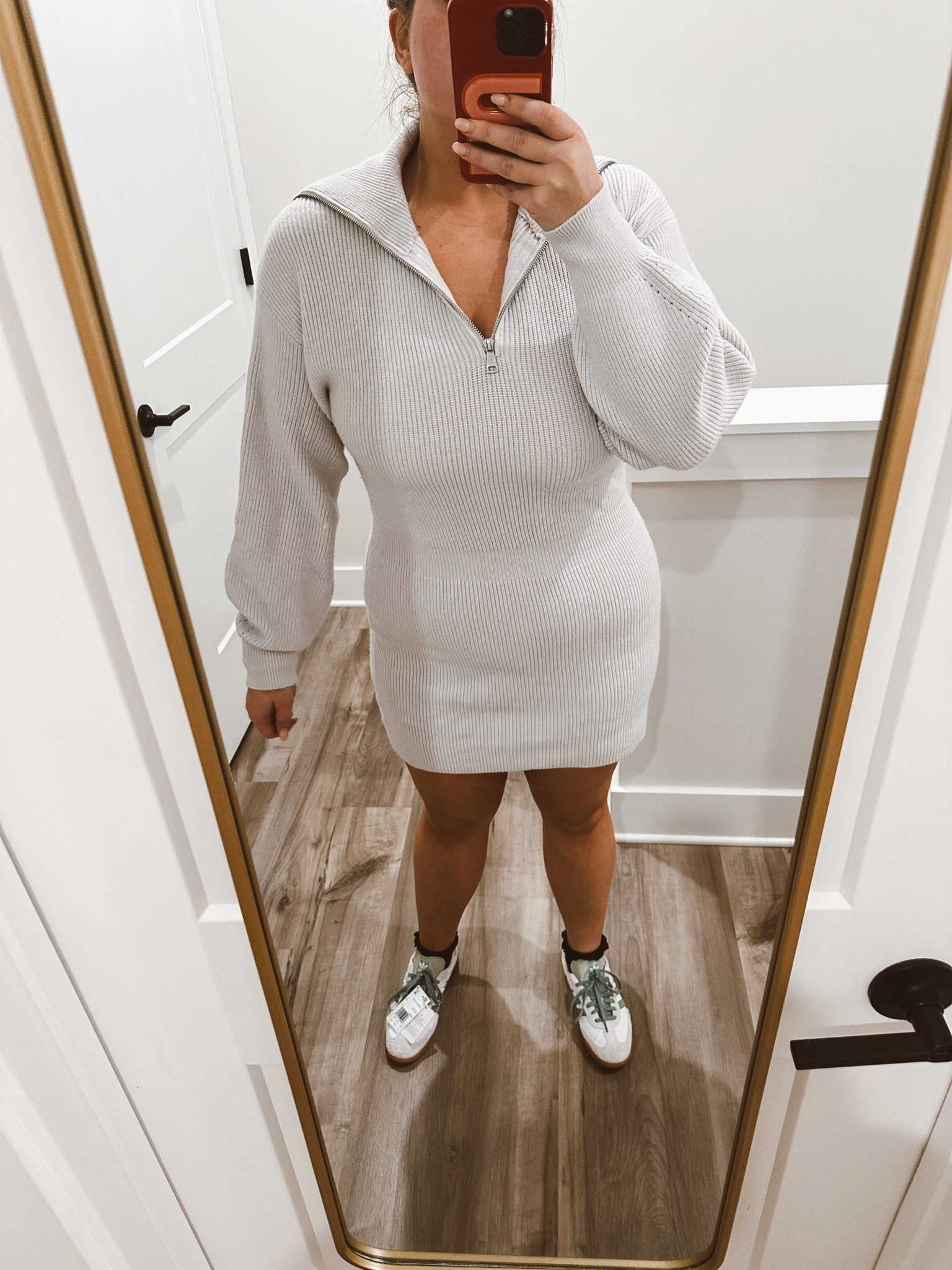 Super cute sweater dress under $20!! Trying out the sambas….. can’t decide if I just LOVE them yet. I did size down to a women’s 7 from my usual
womens 8 and they fit perfectly. Wearing size Large in the dress  

#LTKfindsunder50