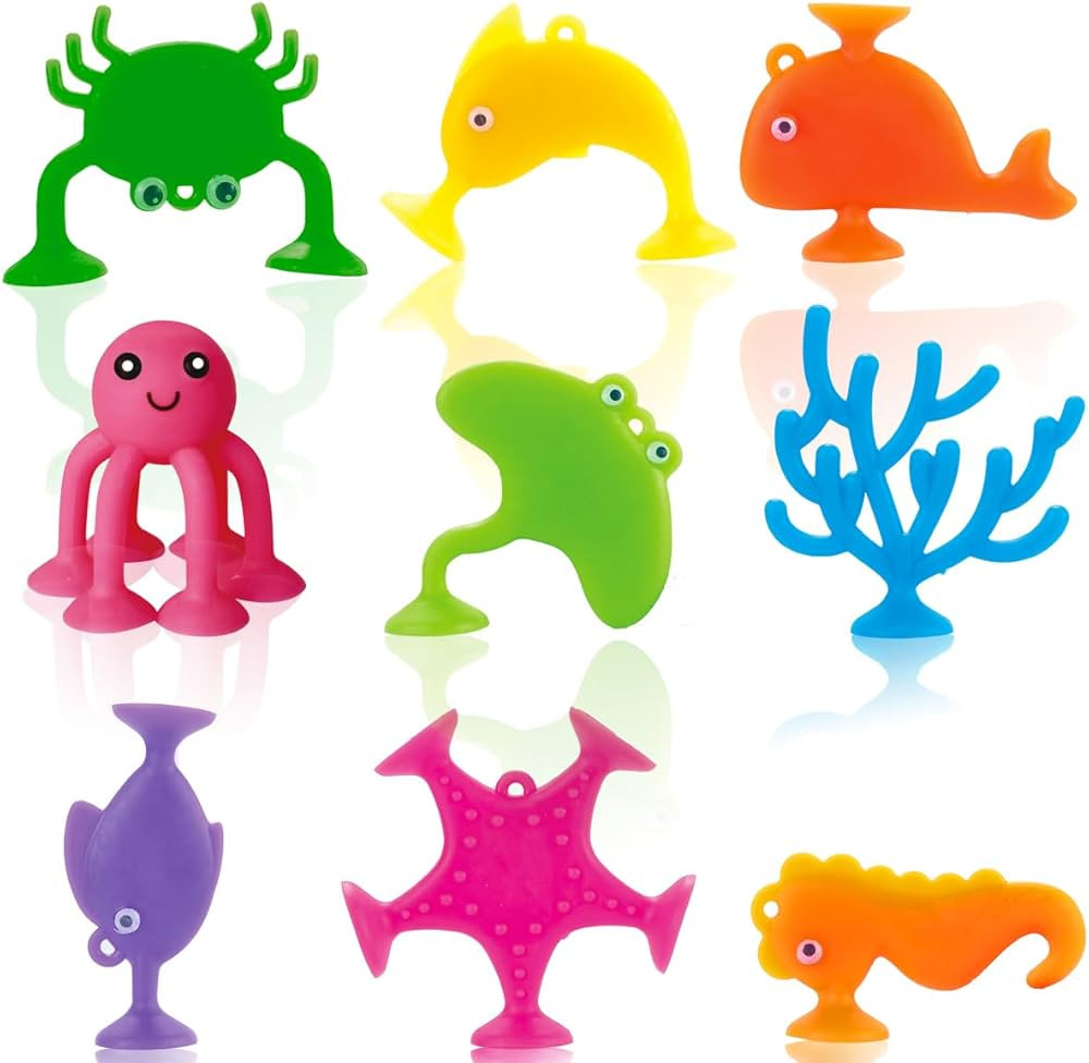 Suction Bath Toys for Kids, 9 PCS Silicone Ocean Animal Suction Cup Toys, Mold Free No Hole Batht... | Amazon (US)
