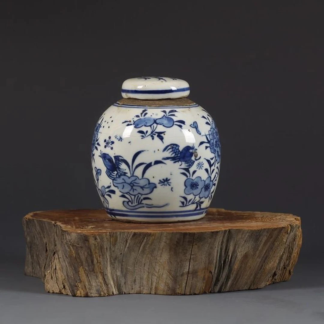 Chinese Antique Handpainted Exquisite Rare Blue and White Peony Flower and Bird Jar Ceramic Ornam... | Etsy (US)