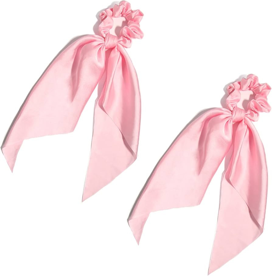 Pack of 2 Knotted Bow Hair Scrunchies Elastic Hair Scarf Black Hair Ties Bands Satin Hair Ribbon ... | Amazon (US)