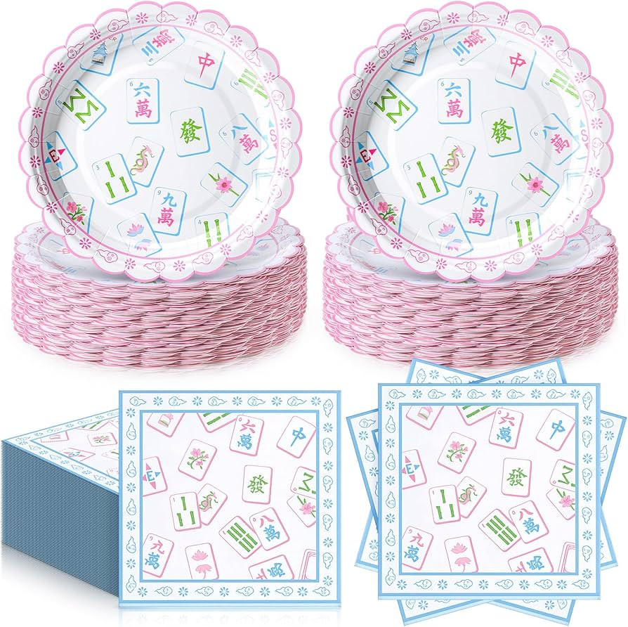 Havawish 96 Pcs Mahjong Plates and Napkins for 48 Guests, Mahjong Party Supplies Cocktail Tablewa... | Amazon (US)