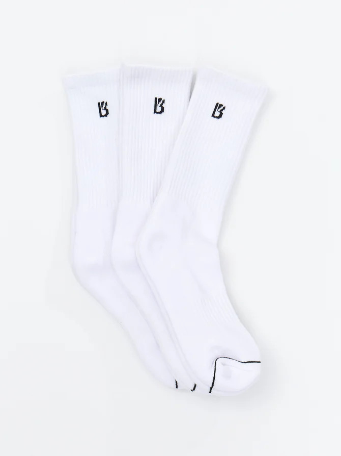 3 Pack Full Crew Socks - White | Buffbunny