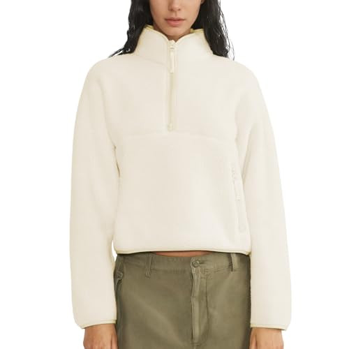 Womens Fleece Sweatshirts Cropped Half Zip Fuzzy Warm Sherpa Pullover Varsity Jackets with Zipper... | Amazon (US)