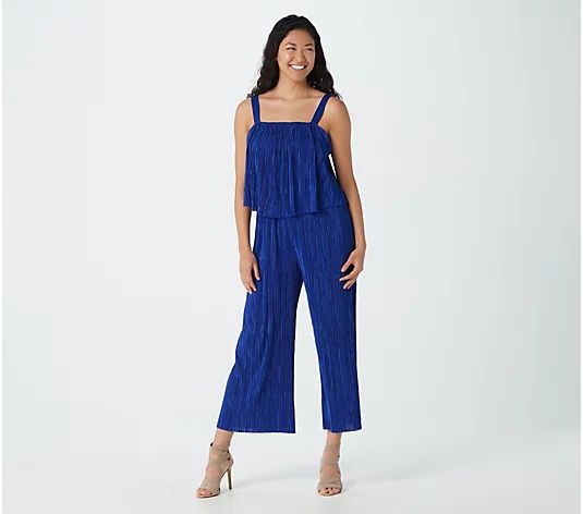 GRAVER Susan Graver Petite Print or Solid Pleated Knit Jumpsuit | QVC