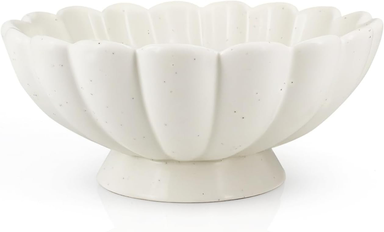 8" White Stoneware Scalloped Decorative Bowl-Small Ceramic Fruit Bowl for Kitchen Counter, Elegan... | Amazon (US)