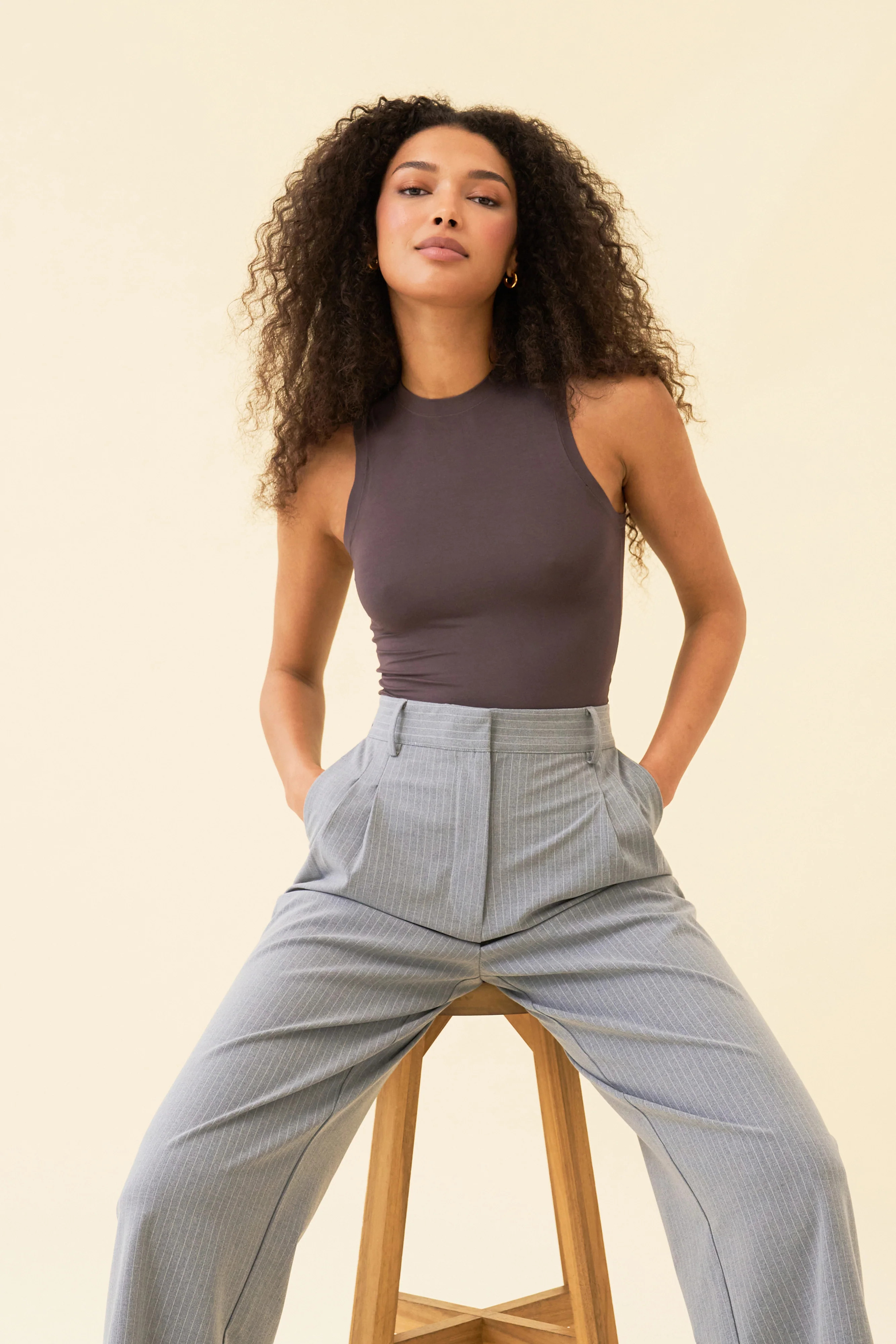 YANA TROUSER - LIGHT GREY PINSTRIPE | Sisterhood