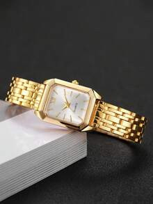 1pc Women's Fashion Square Roman Numeral Dial Quartz Wrist Watch, Classic & Elegant | SHEIN