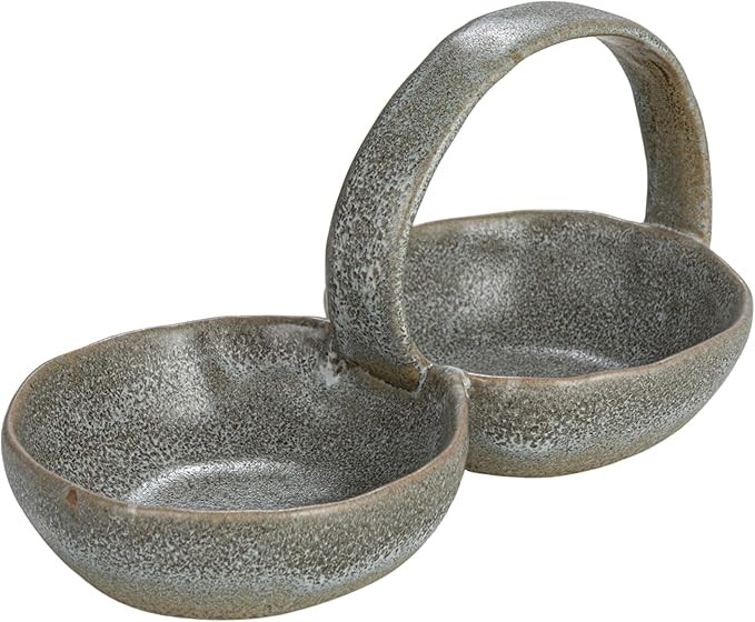 Creative Co-Op Stoneware Double Bowl with Handle, Grey | Amazon (US)