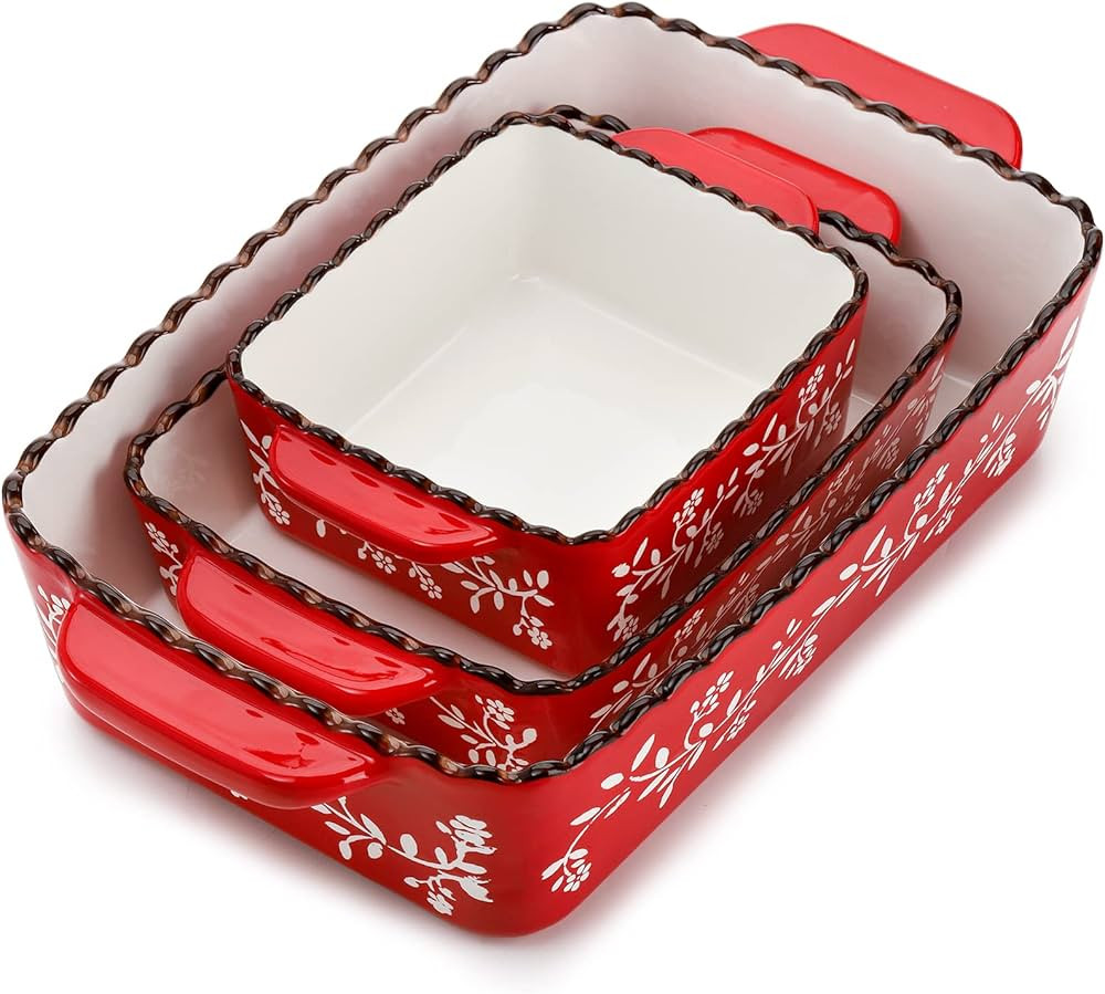 AVLA 3 Pack Ceramic Bakeware Set, Porcelain Rectangular Baking Dish Lasagna Pans for Cooking, Kit... | Amazon (US)