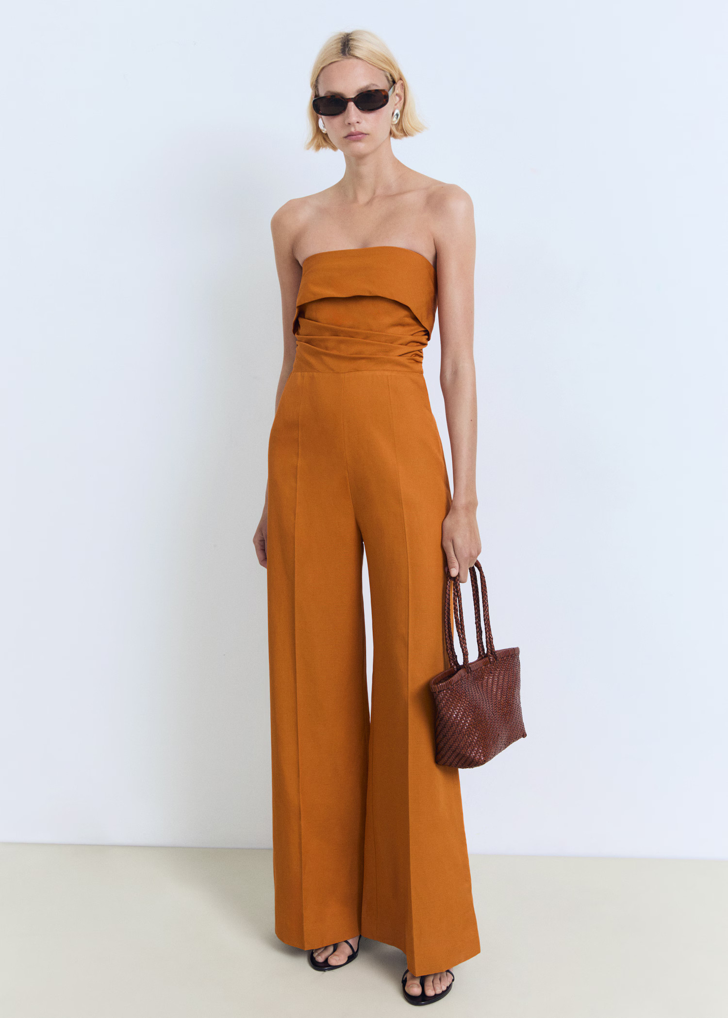 Linen-blend strapless jumpsuit | Mango (US/MX/AU)