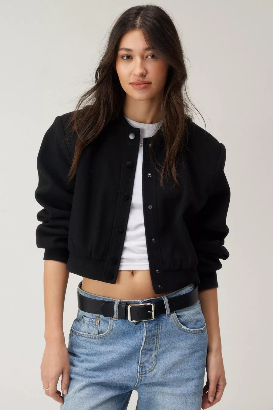Wool Look Cropped Bomber Jacket | Nasty Gal US