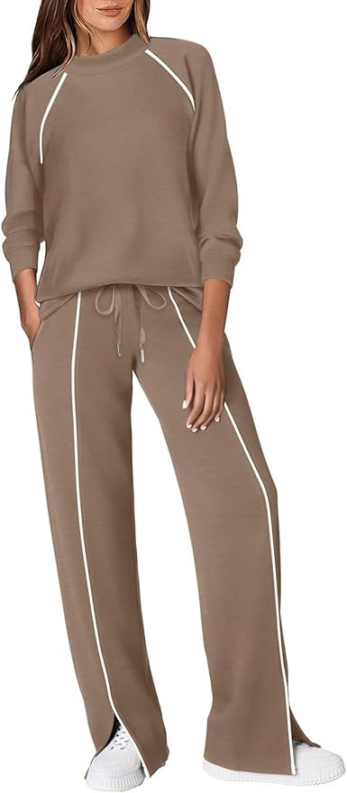 WIHOLL Lounge Sets for Women 2 Piece Fall Outfits 2025 Wide Leg Pant Matching Sets Womens Clothin... | Amazon (US)