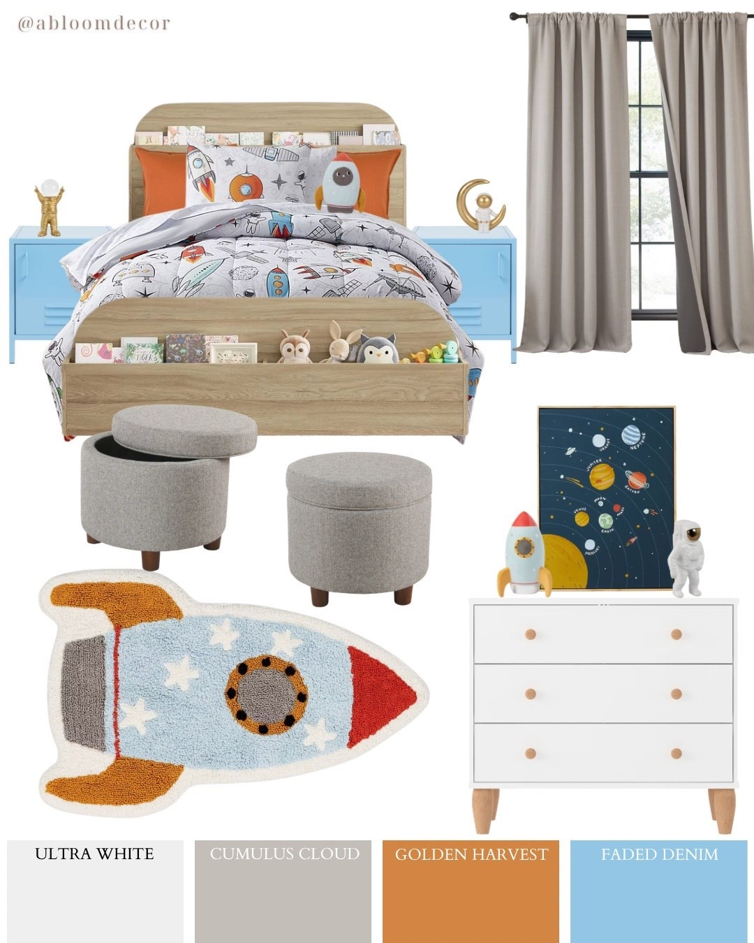 Playful Blue and Orange Space-Themed Toddler Boy Bedroom Design

#LTKmomlife #LTKHome #LTKKids