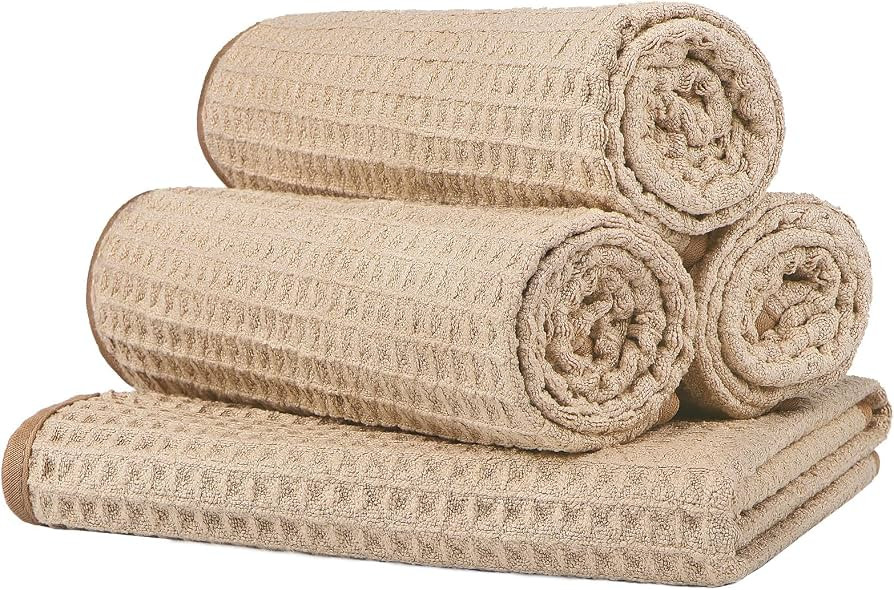 HOMEXCEL 4 Pack Gym Towels, Waffle Hand Towels for Bathroom, 15 X 25 Inch | Amazon (US)