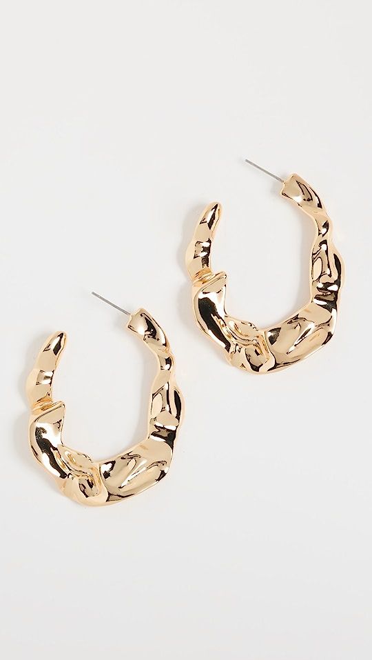 14k Textured Oval Post Hoop Earrings | Shopbop
