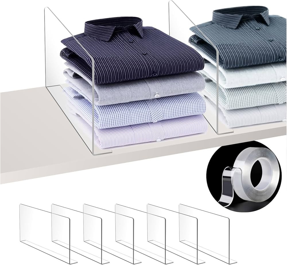 Shelf Dividers - Clear Plastic Acrylic Tall Cabinet Shelf Dividers Organizer for Wood Shelves Clo... | Amazon (US)