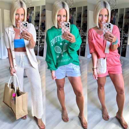Colorful @amazon combinations for summer!!!! 
⬇️⬇️⬇️
Suit TTS size medium
Coverup set size small
Green sweatshirt sized up to large for oversized fit. 
White shorts sized up to 6
2 piece set size small

#LTKFindsUnder50 #LTKSeasonal #LTKSaleAlert