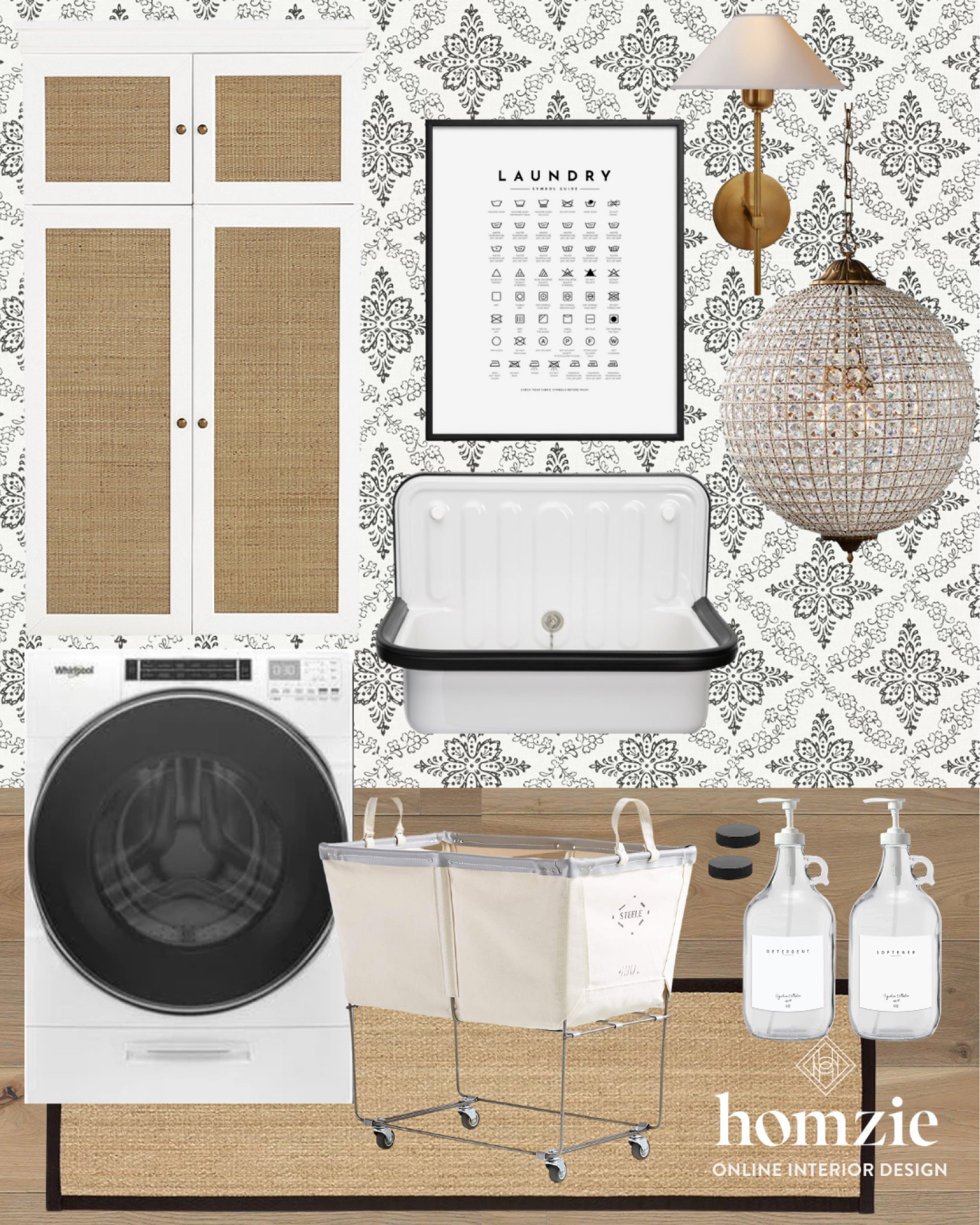 Classic black and white laundry  room design 

Black and white wallpaper, laundry storage, laundry room storage, laundry room design, laundry room decor, laundry room mood board, gold sconce, laundry room lighting 

#laundryroomdecor #laundryroom #blackandwhite #homedecor #laundrydesign 

#LTKhome #LTKfamily #LTKunder100
