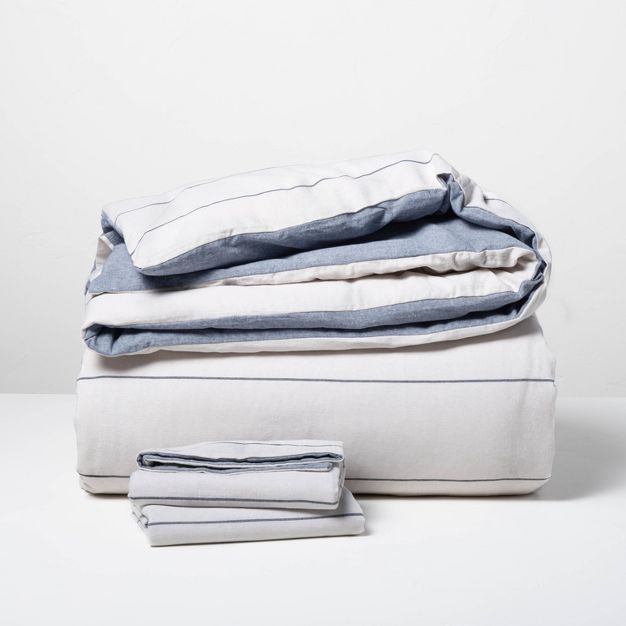 Stripe with Chambray Backing Duvet & Sham Set Faded Blue - Hearth & Hand™ with Magnolia | Target