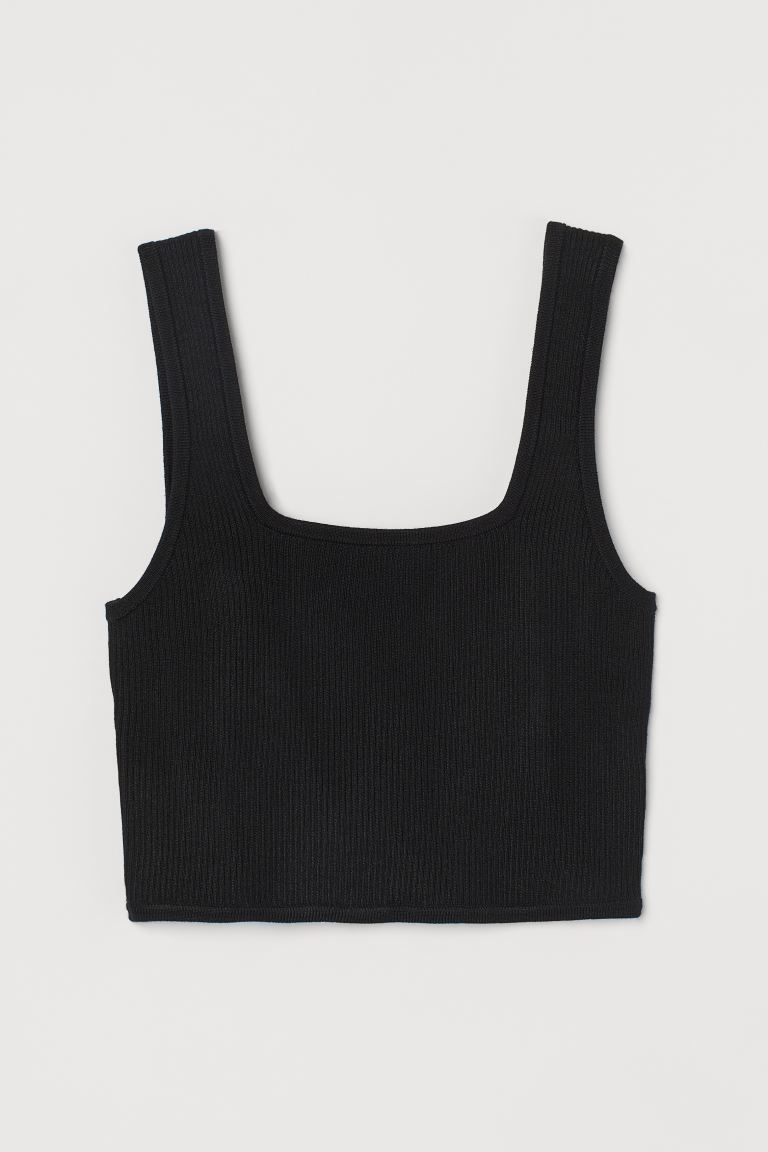 Ribbed crop top in thick, fine-knit fabric. Wide shoulder straps and square neckline. | H&M (US + CA)