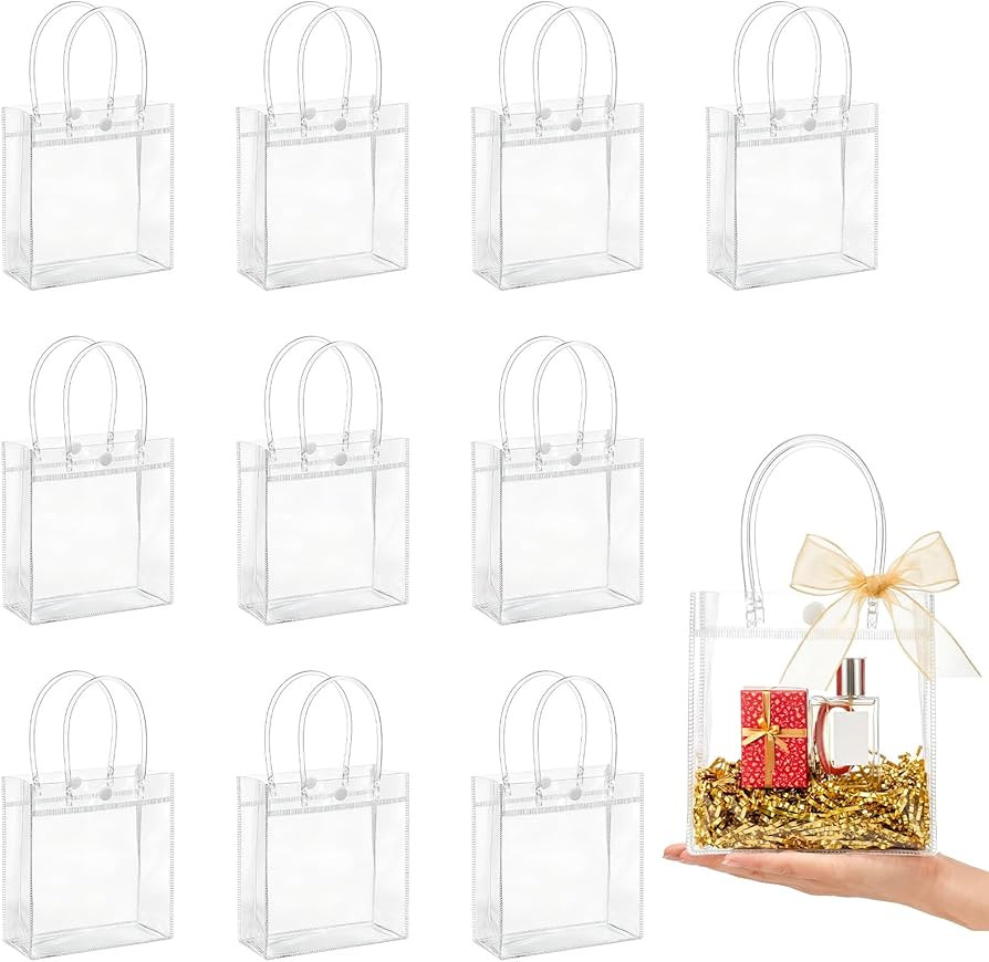 MAQIHAN Clear PVC Gift Bags with Handles - 10PCS Mini Party Favor Bags Transparent Party Favour P... | Amazon (US)