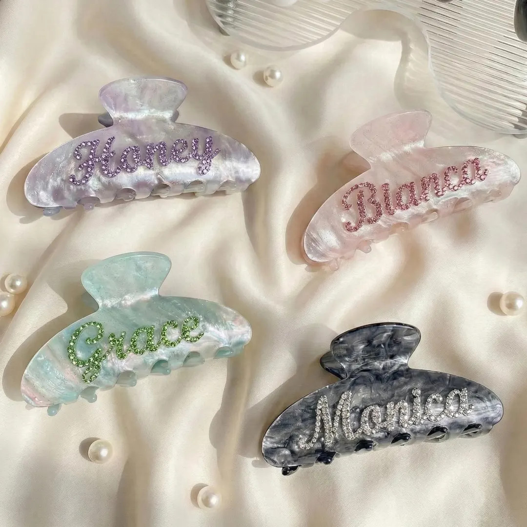 Custom Name Hair Claw Clip, Personalized Rhinestone Hair Clip, Acetate Hair Claw for Bridesmaid G... | Etsy (US)