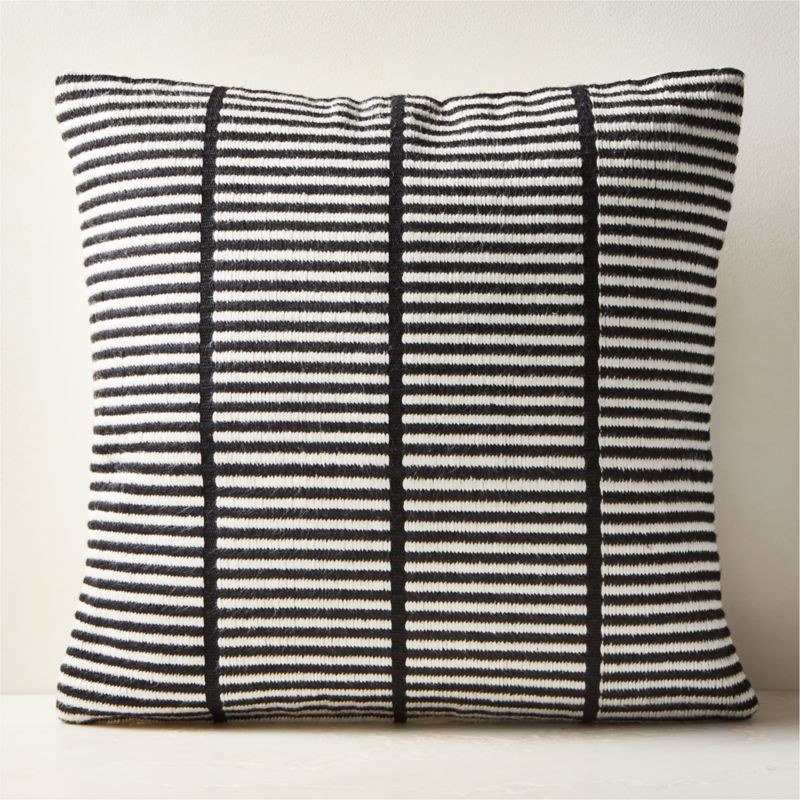 Stria Black and White Woven Silk Throw Pillow with Down-Alternative Insert 23'' by Ackerman + Rev... | CB2